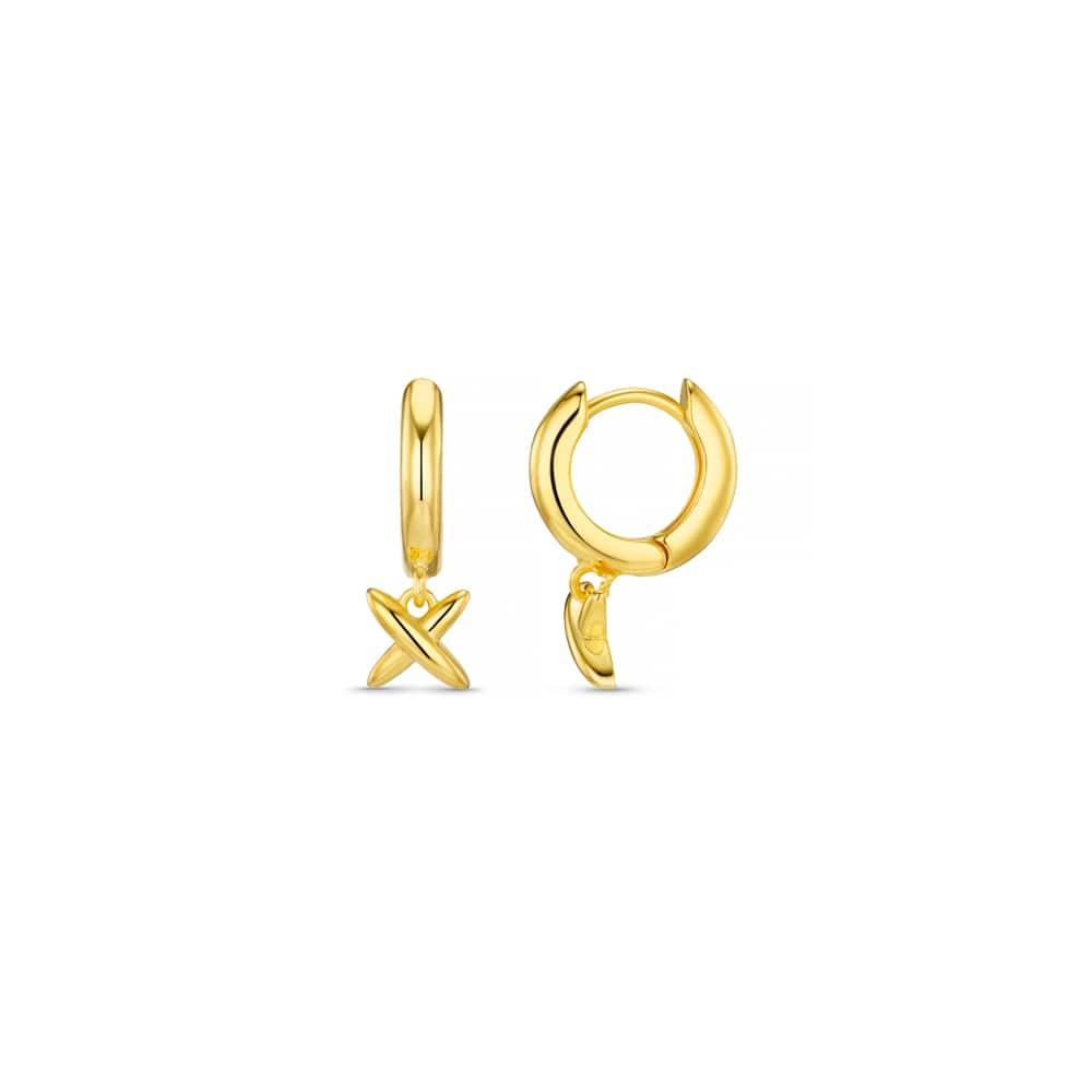 Polished Cross Charm Huggie Hoop Earrings
