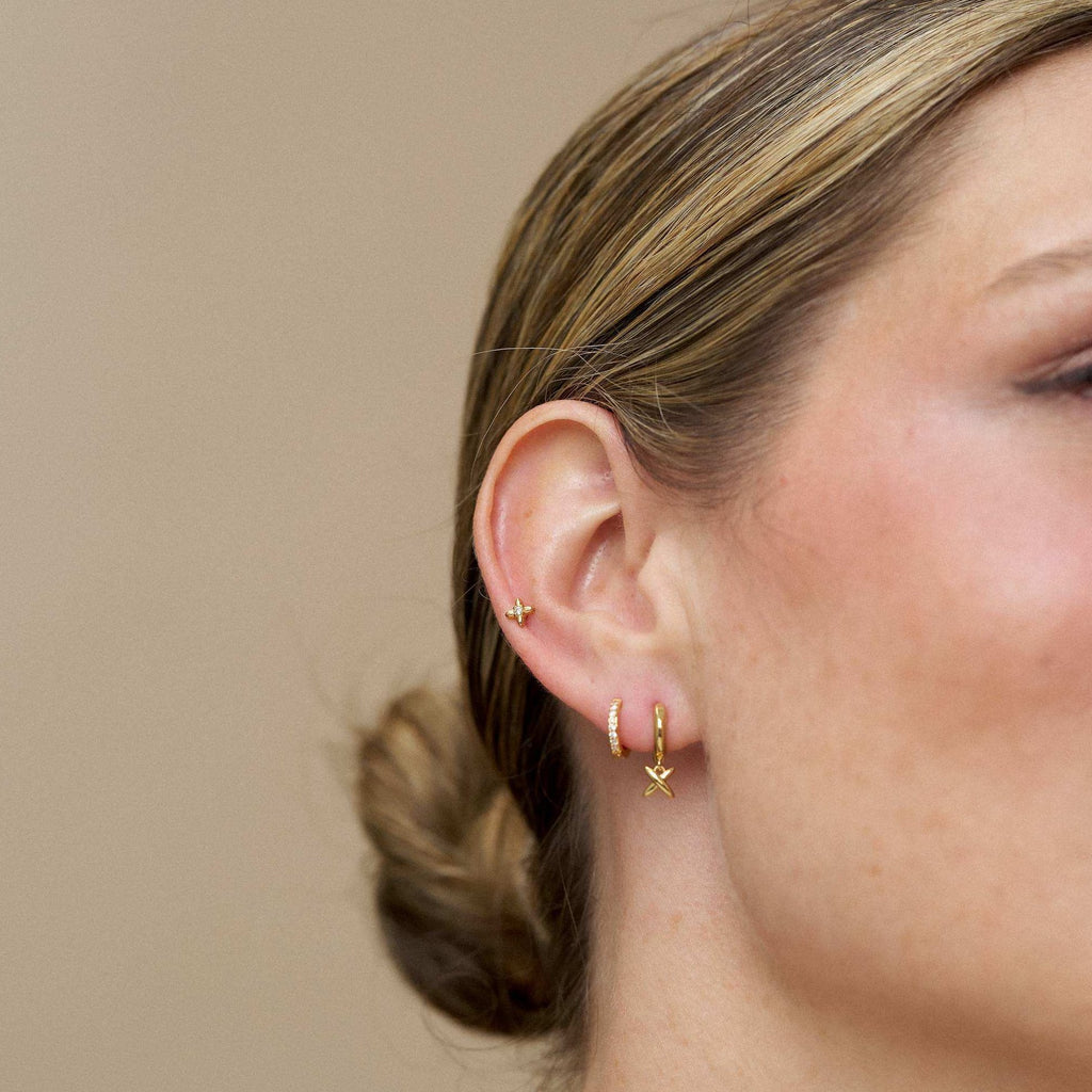 Polished Cross Charm Huggie Hoop Earrings