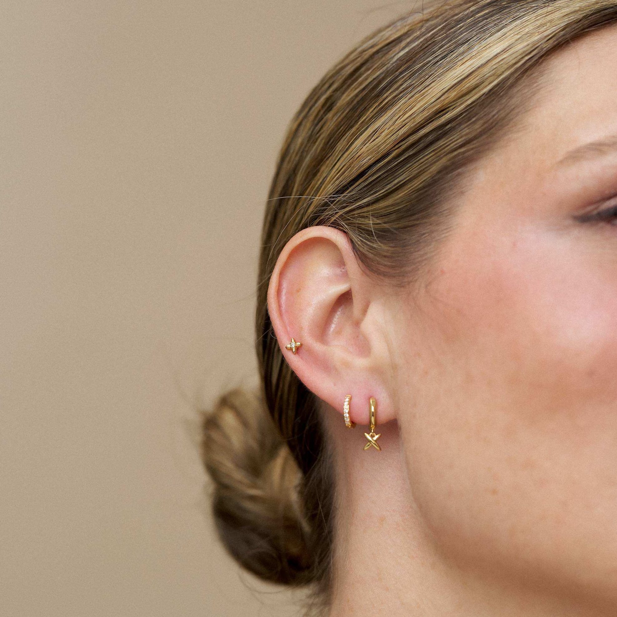 Polished Cross Charm Huggie Hoop Earrings